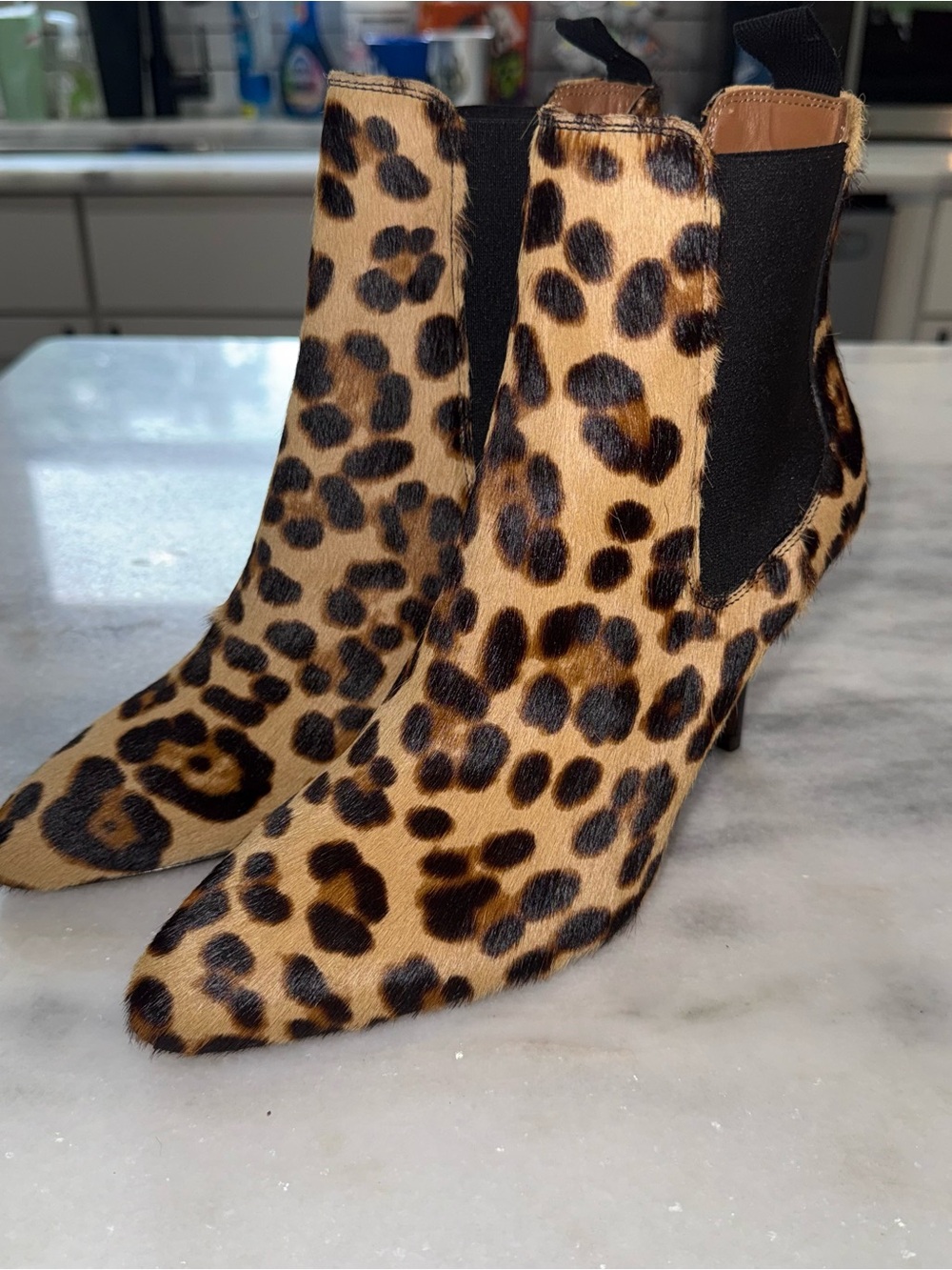 Polo Ralph Lauren Cheetah Leopard Calf Hair Chelsea Boots-Stiletto-Size 8B